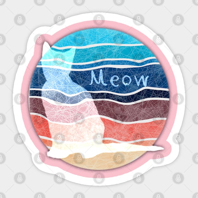 Vintage beach cat - meow light Sticker by RedHeadAmazona